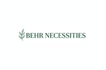 Behr Necessities primary logo — deep botanical green wordmark with botanical sprig on white background